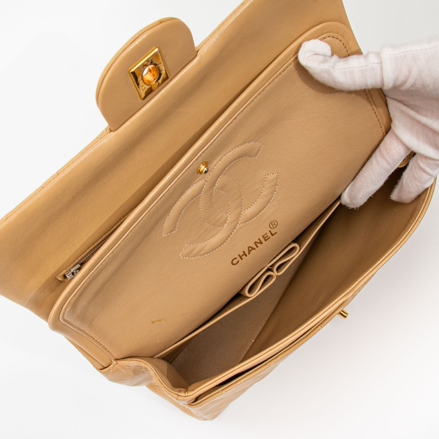 Chanel Tasche Timeless Double Flap Lammleder Beige 1989–1991 1442702 – Bild 11
