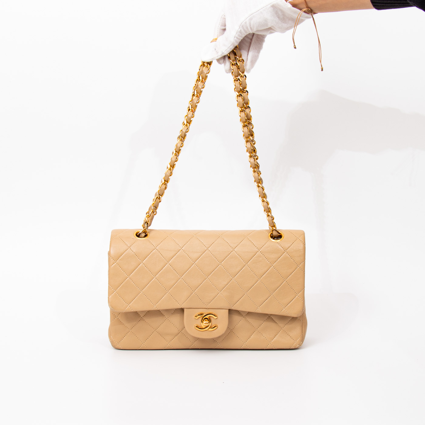 Chanel Tasche Timeless Double Flap Lammleder Beige 1989–1991 1442702 – Bild 6