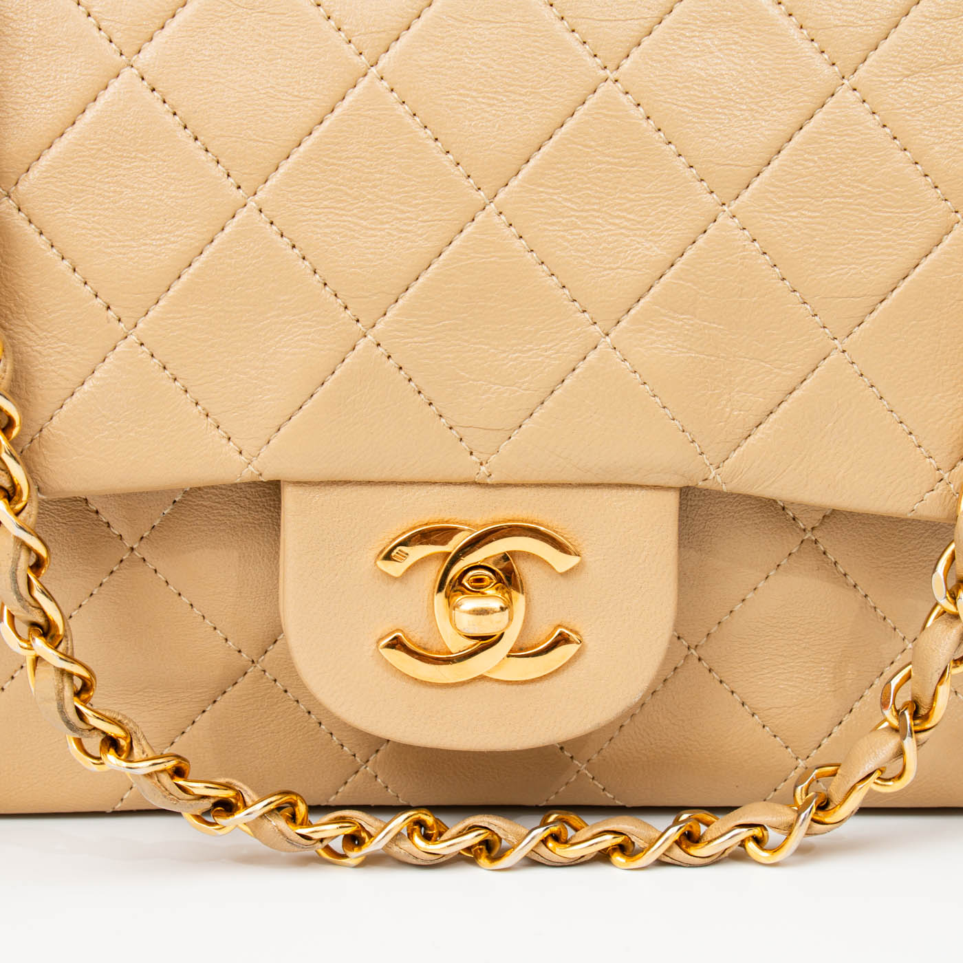 Chanel Tasche Timeless Double Flap Lammleder Beige 1989–1991 1442702 – Bild 7