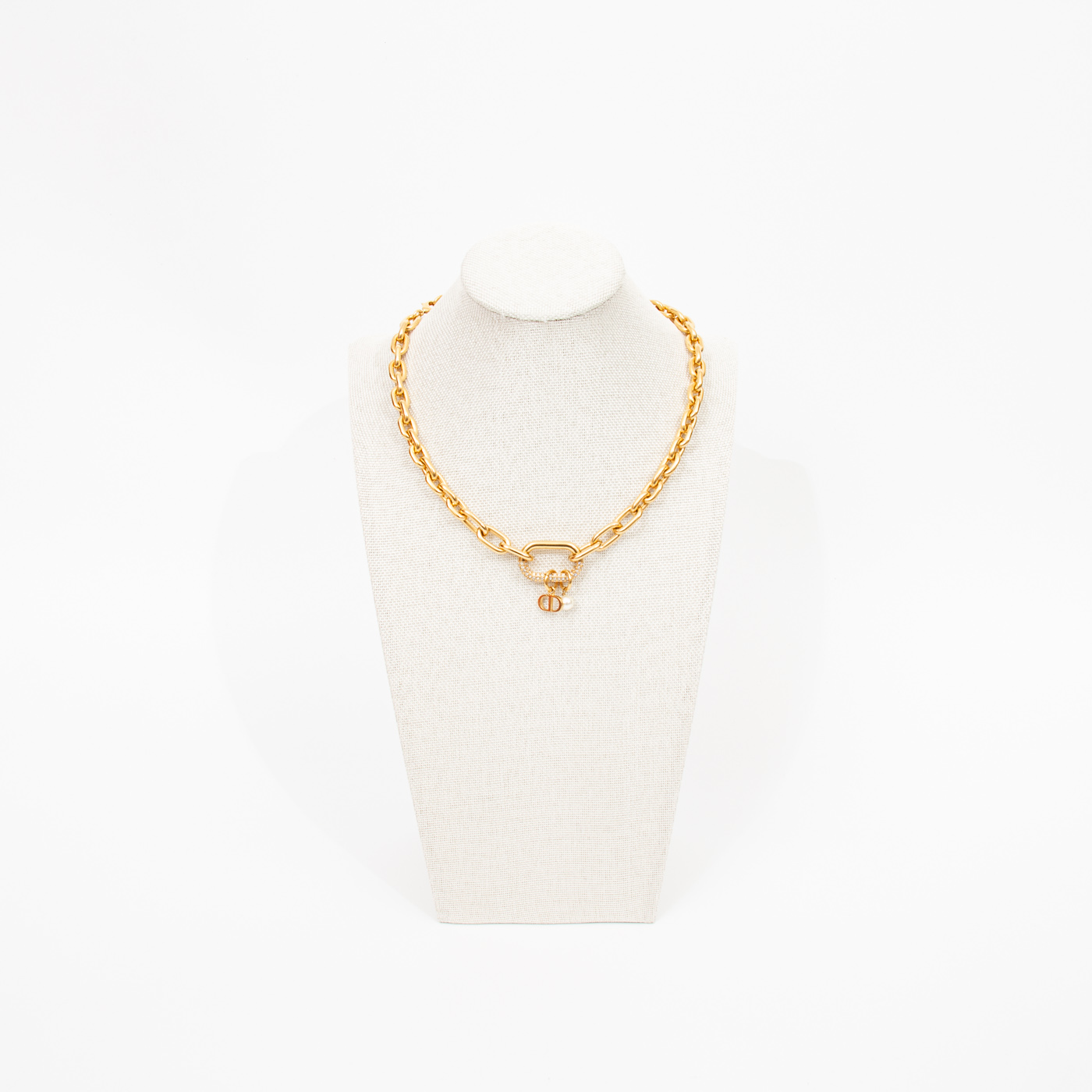 Collier Dior CD Navy en strass et perles d'imitation or