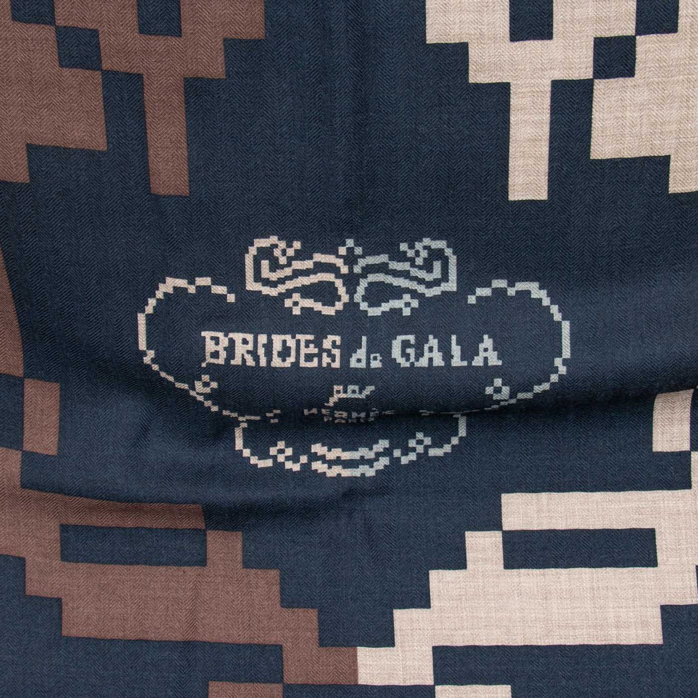 Hermès Brides de Gala Pixel Carré 100 Kaschmir Seide Blau Braun – Bild 3