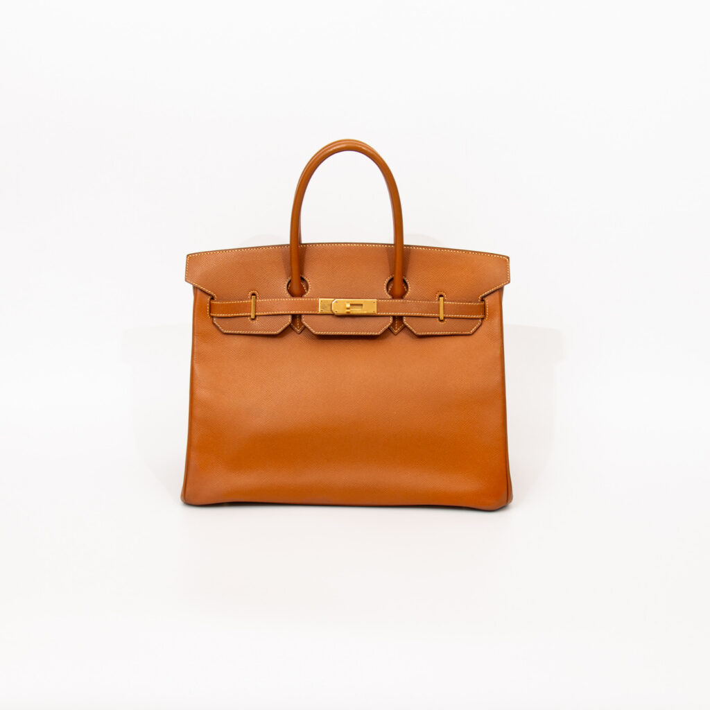 Hermès Handtasche Birkin 35 Retourne Leder Gold mit goldener Hardware 1997