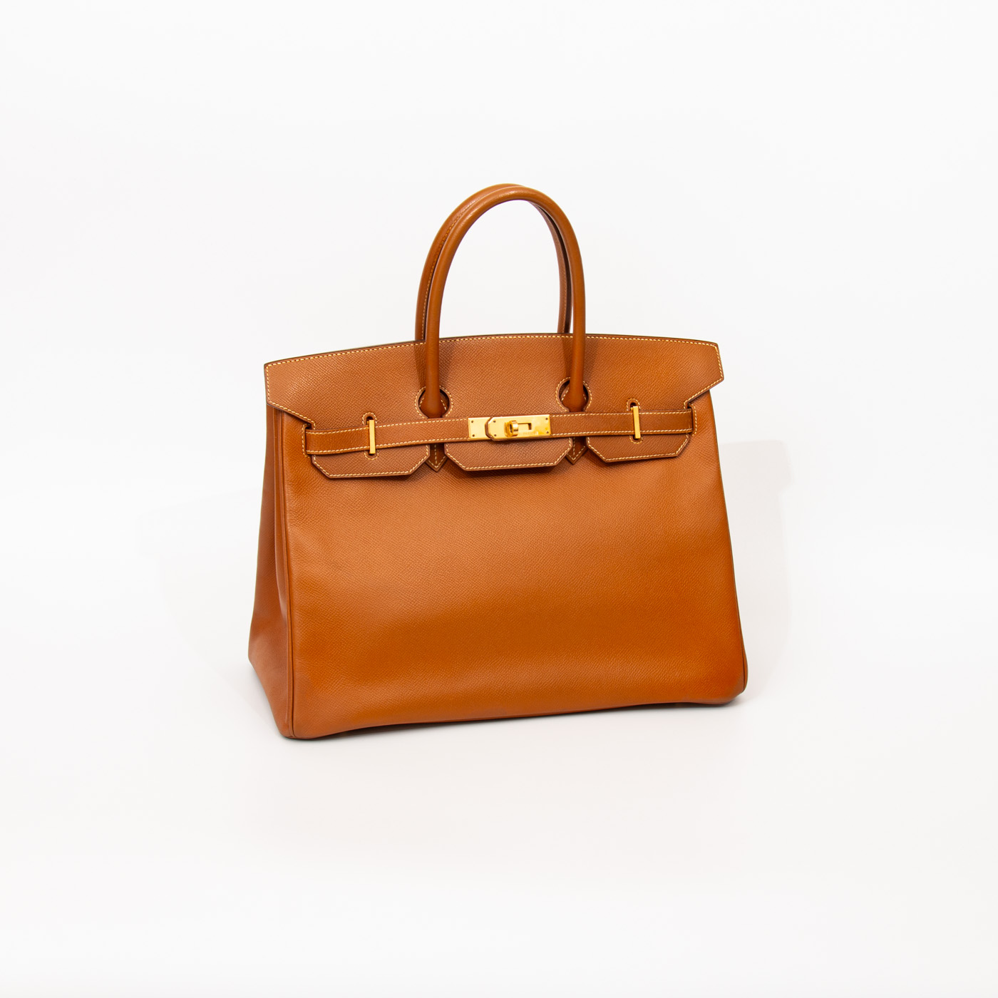 Sac à main Hermès Birkin 35 Retourne en cuir doré avec finitions dorées, 1997 – Image 2