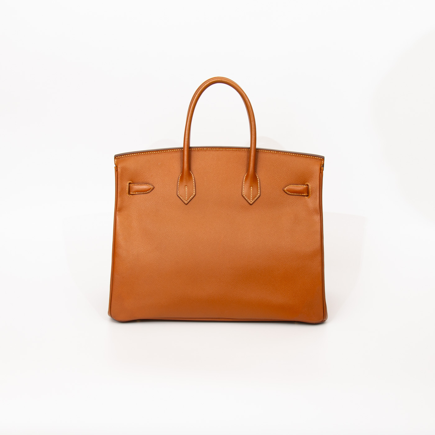 Sac à main Hermès Birkin 35 Retourne en cuir doré avec finitions dorées, 1997 – Image 4