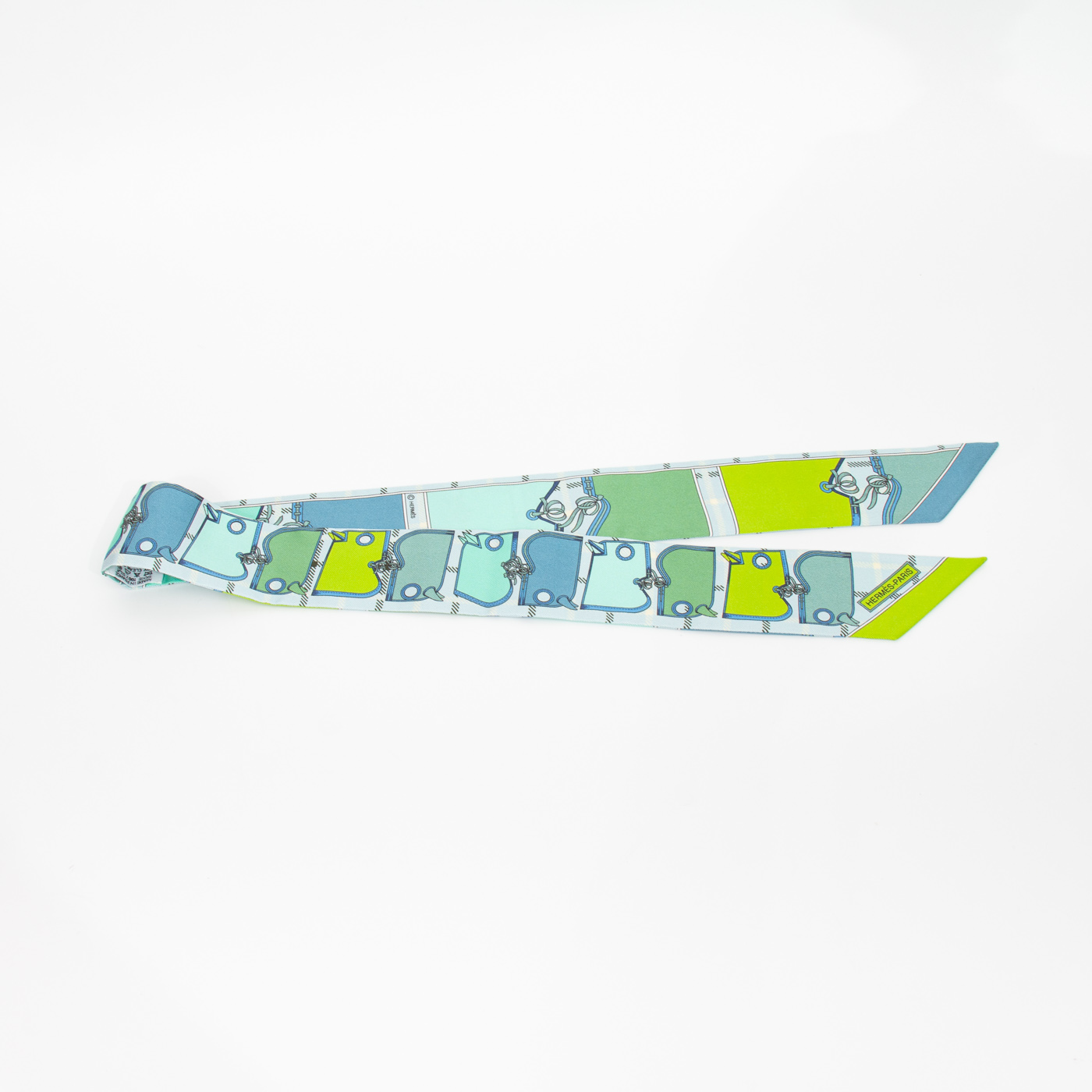 Hermès Twilly Seidentuch Taschen Motiv Blau Grün 86 cm – Bild 3