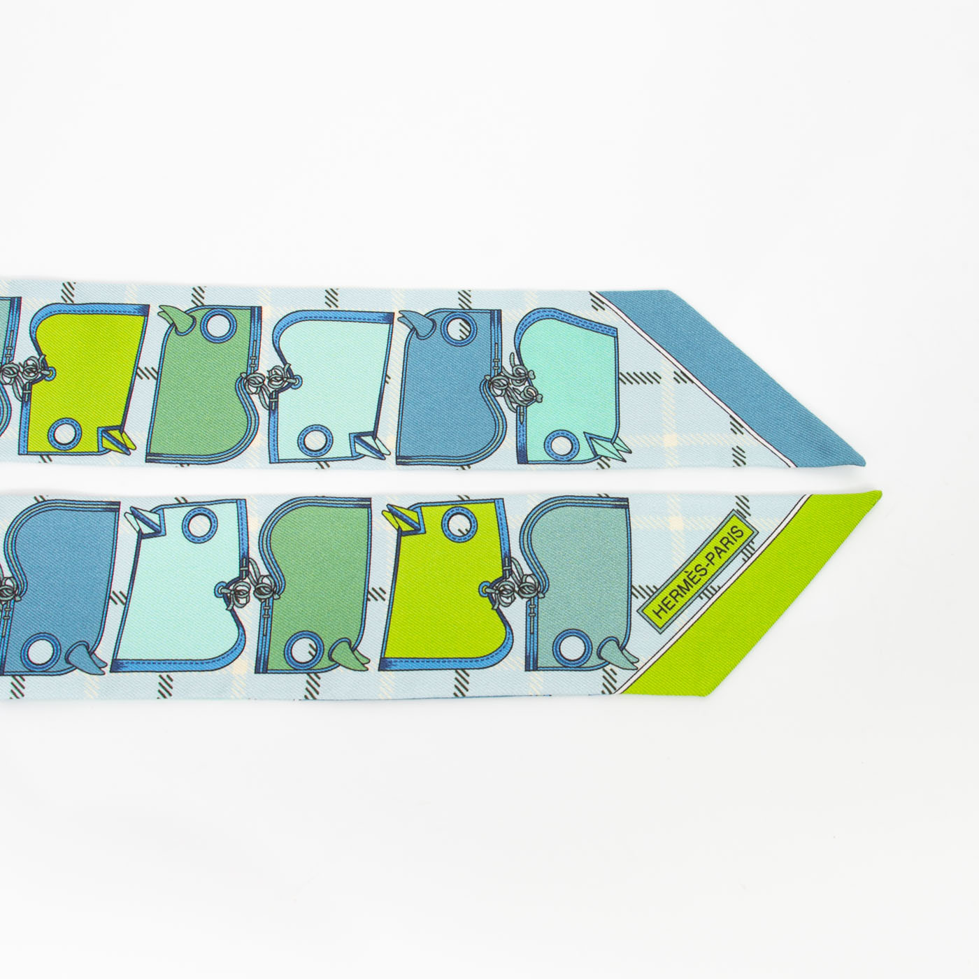 Hermès Twilly Seidentuch Taschen Motiv Blau Grün 86 cm – Bild 4