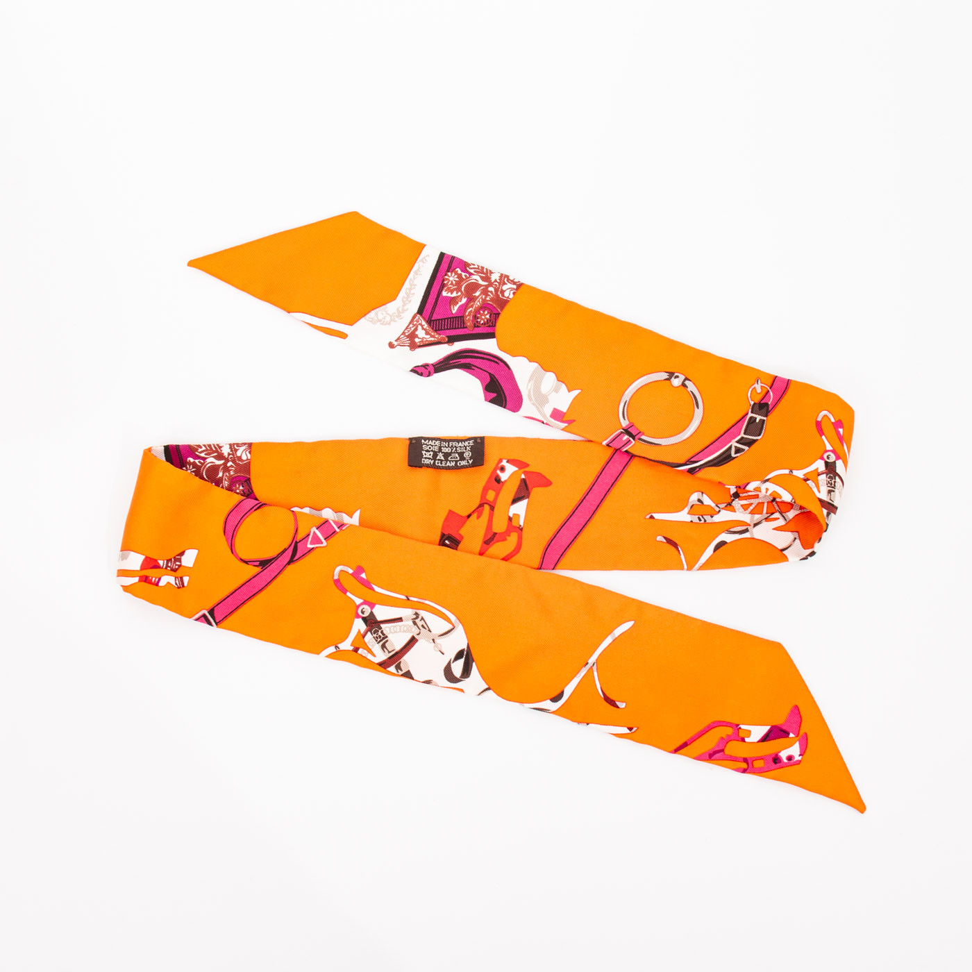 Twilly Hermès en soie orange et rose multicolore 86 cm – image 2