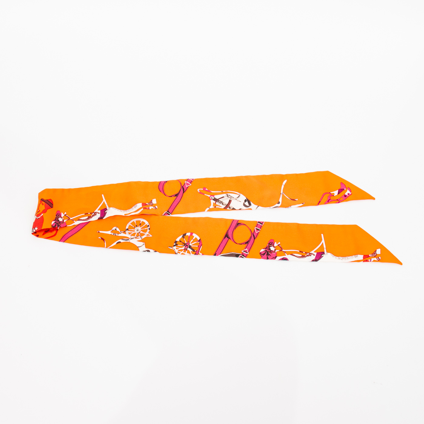 Twilly Hermès en soie orange et rose multicolore 86 cm – image 3