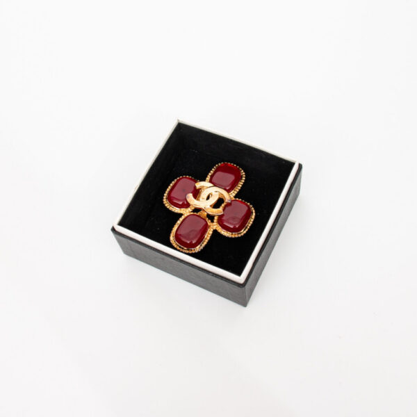 Broche Chanel Vintage CC Croix Rouge Or 1996
