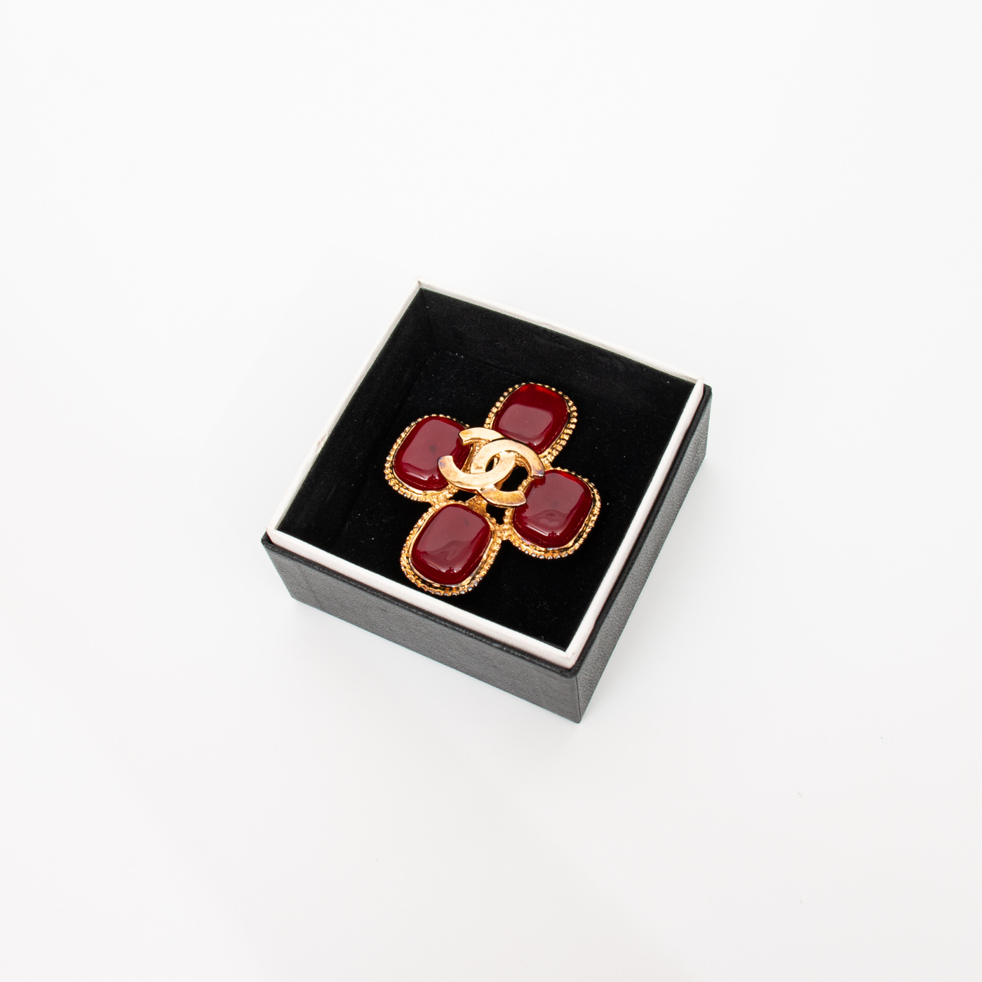 Broche Chanel Vintage CC Croix Rouge Or 1996