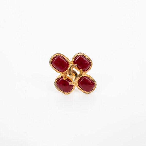Broche Chanel Vintage CC Croix Rouge Or 1996