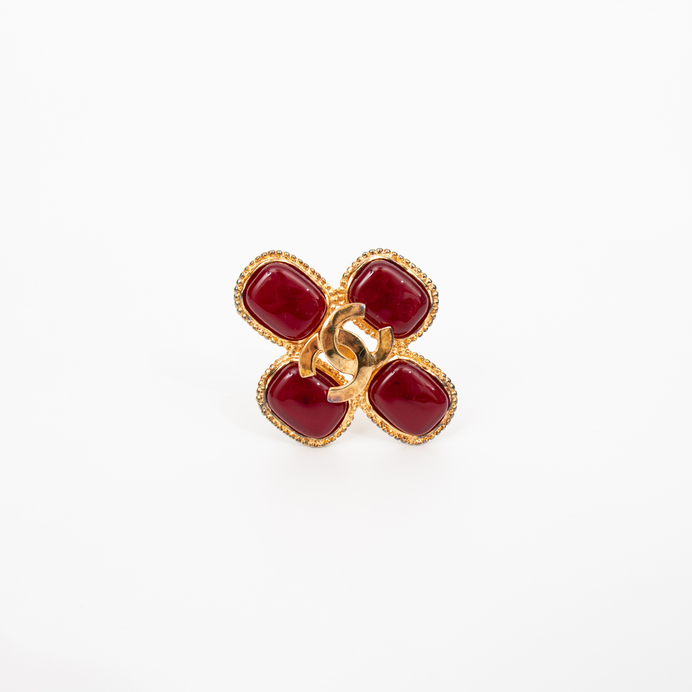 Broche Chanel Vintage CC Croix Rouge Or 1996 – Image 2