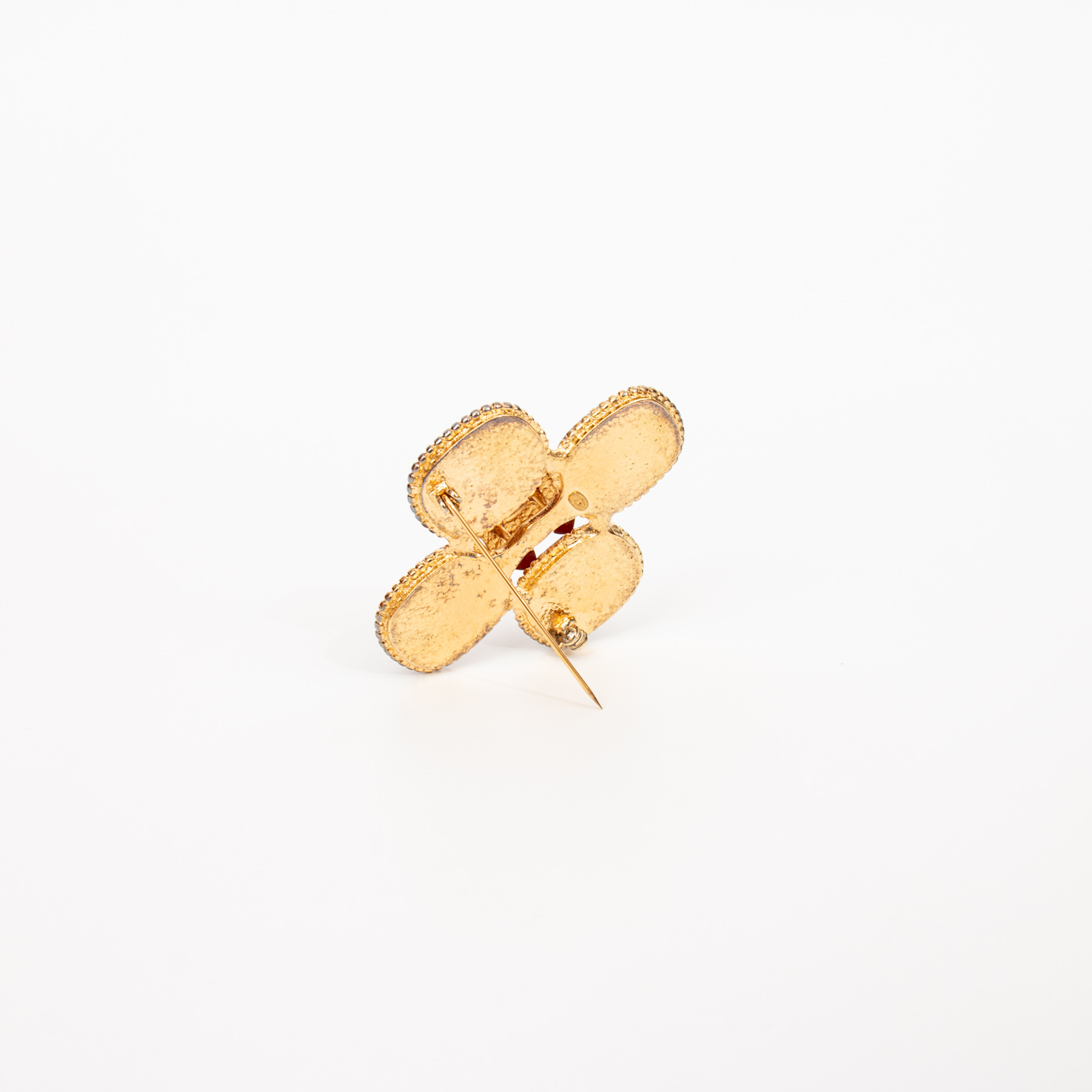 Broche Chanel Vintage CC Croix Or Rouge 1996 – Image 3