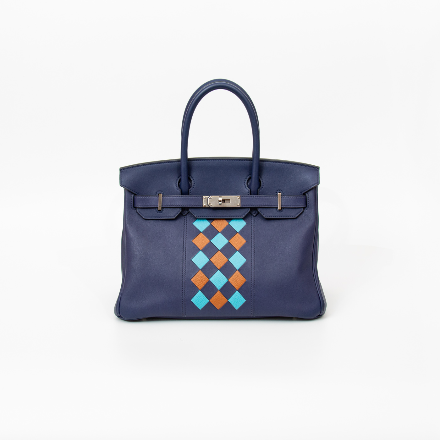 Bolso Hermès Birkin 30 Tressage Veau Swift en color azul con herrajes plateados, 2019