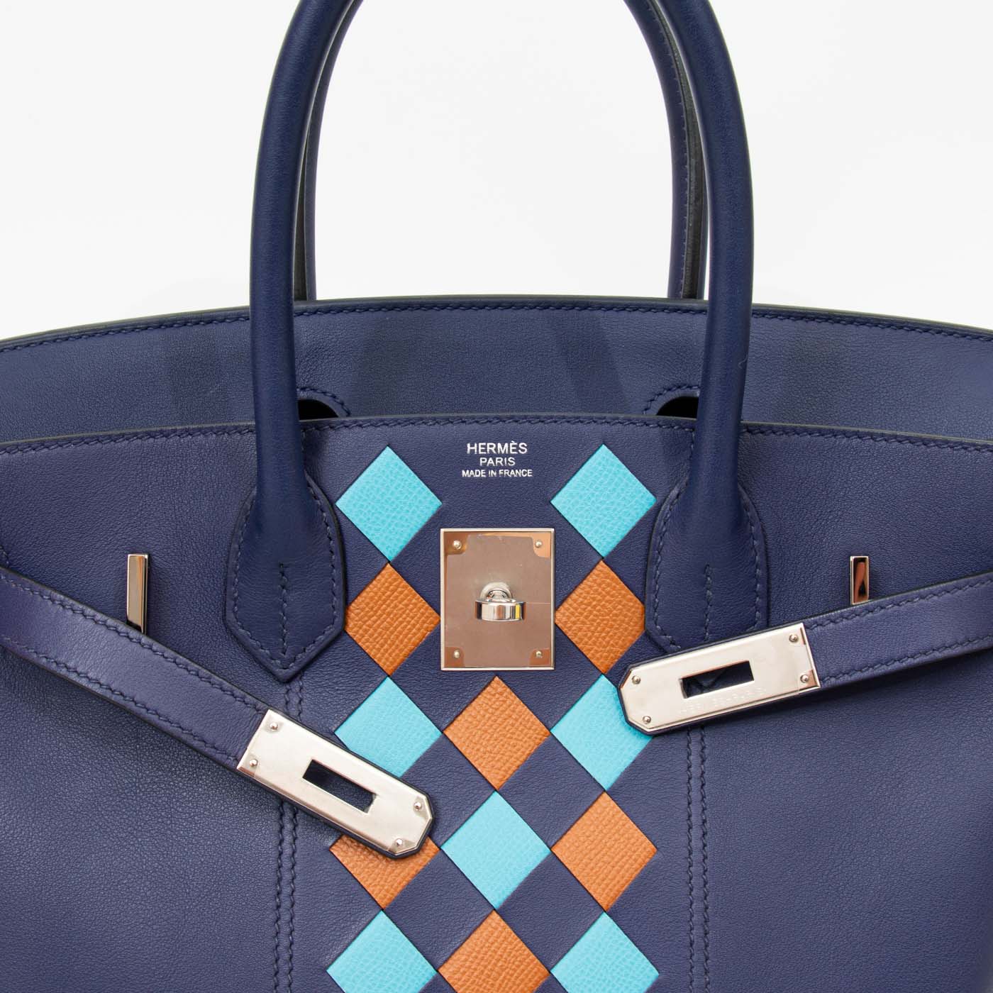 Sac à main Hermès Birkin 30 Tressage Veau Swift bleu avec finitions argentées, 2019 – Image 10