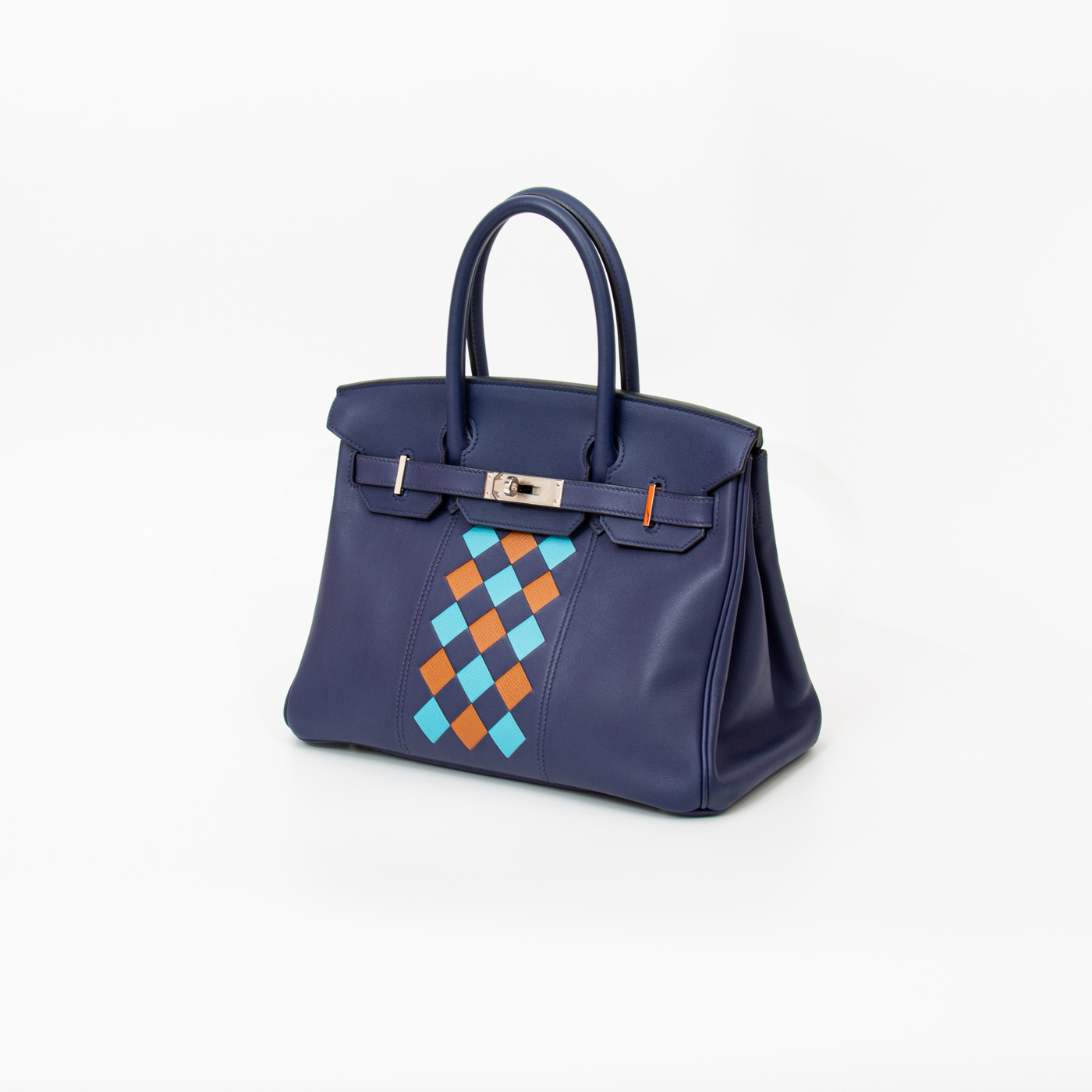 Sac à main Hermès Birkin 30 Tressage Veau Swift bleu avec finitions argentées, 2019 – Image 2