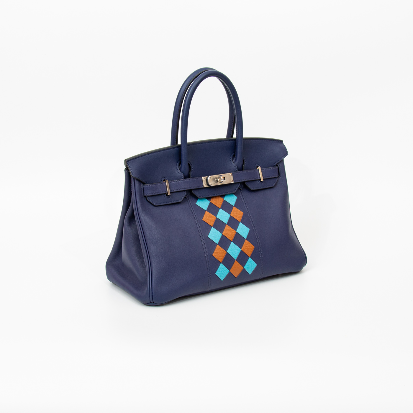 Sac à main Hermès Birkin 30 Tressage Veau Swift bleu avec finitions argentées, 2019 – Image 3