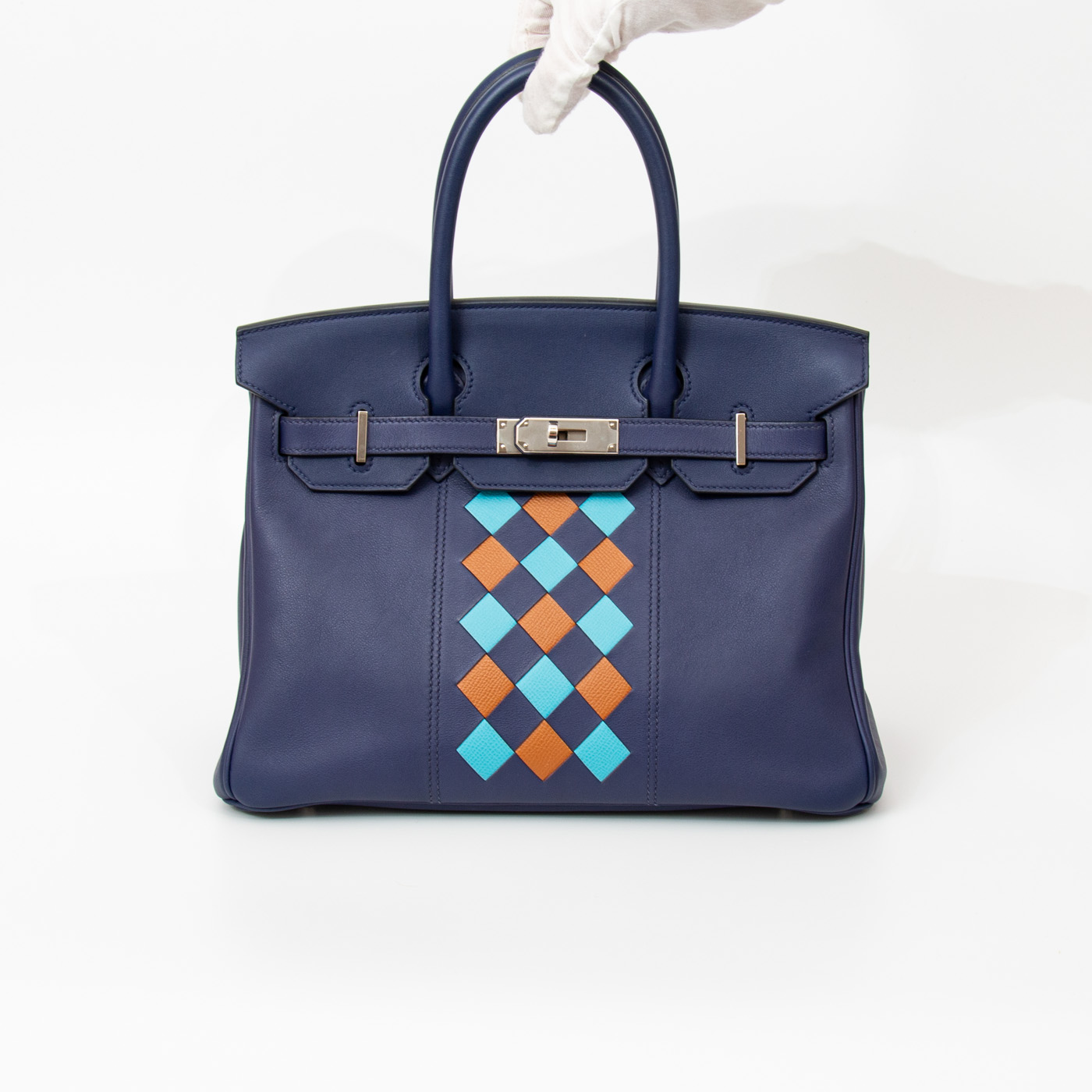 Sac à main Hermès Birkin 30 Tressage Veau Swift bleu avec finitions argentées, 2019 – Image 6