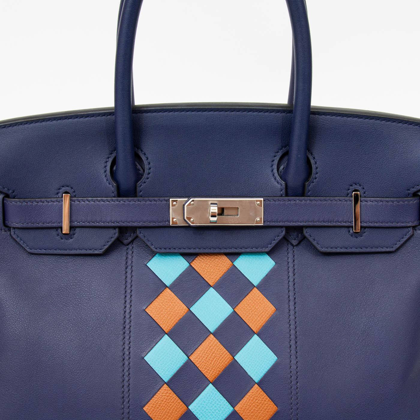 Sac à main Hermès Birkin 30 Tressage Veau Swift bleu avec finitions argentées, 2019 – Image 7