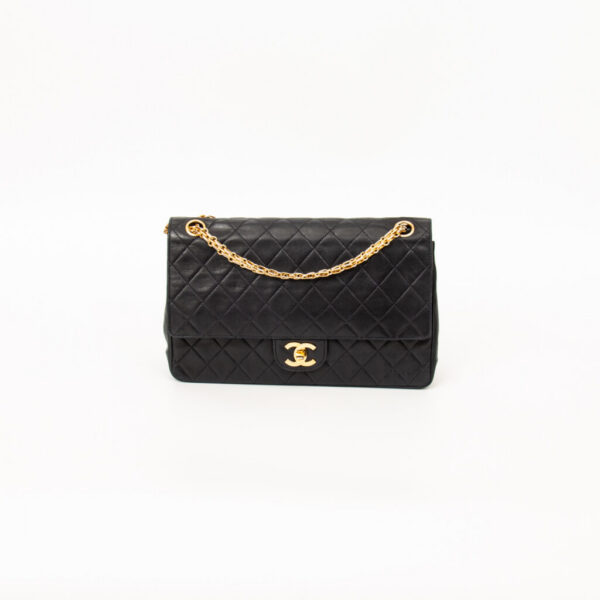 Sac Chanel Timeless en cuir d'agneau à double rabat noir vintage