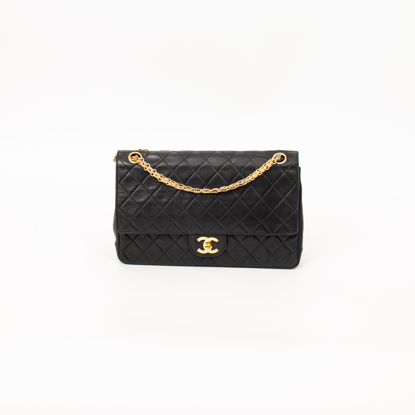 Sac Chanel Timeless en cuir d'agneau à double rabat noir vintage