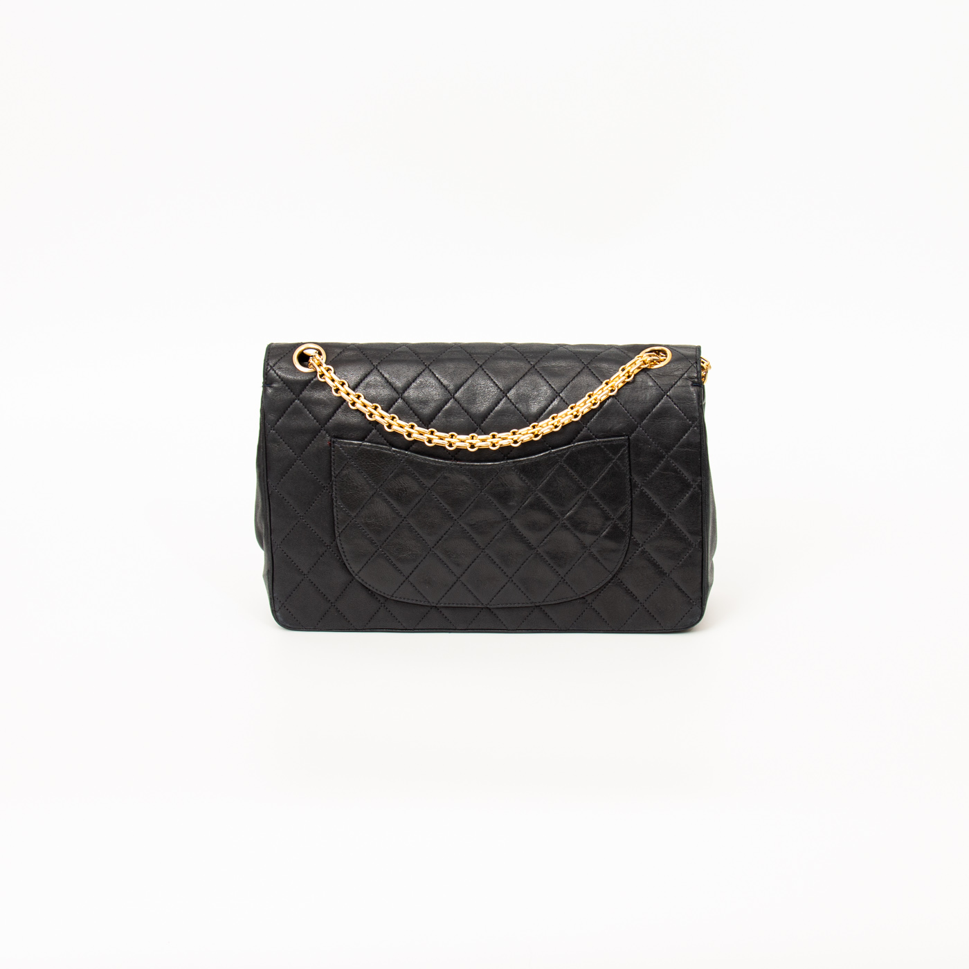 Sac Chanel Timeless en cuir d'agneau noir vintage à double rabat – Image 4