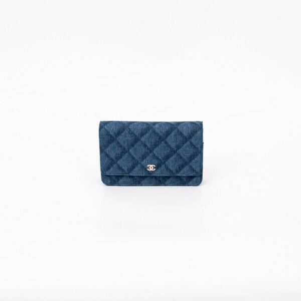 Chanel Wallet on Chain Tasche Denim Und Leder Blau Mit Goldener Hardware ALKGK068 Neu