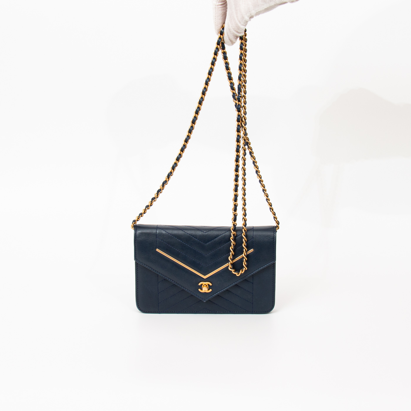 Chanel Tasche Wallet on Chain Chevron Blau Mit Goldener Hardware 2017–2018 24641166 – Bild 6