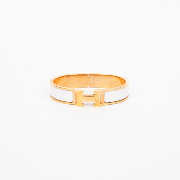 Bracelet Hermès Clic H PM en or blanc émaillé 16 cm