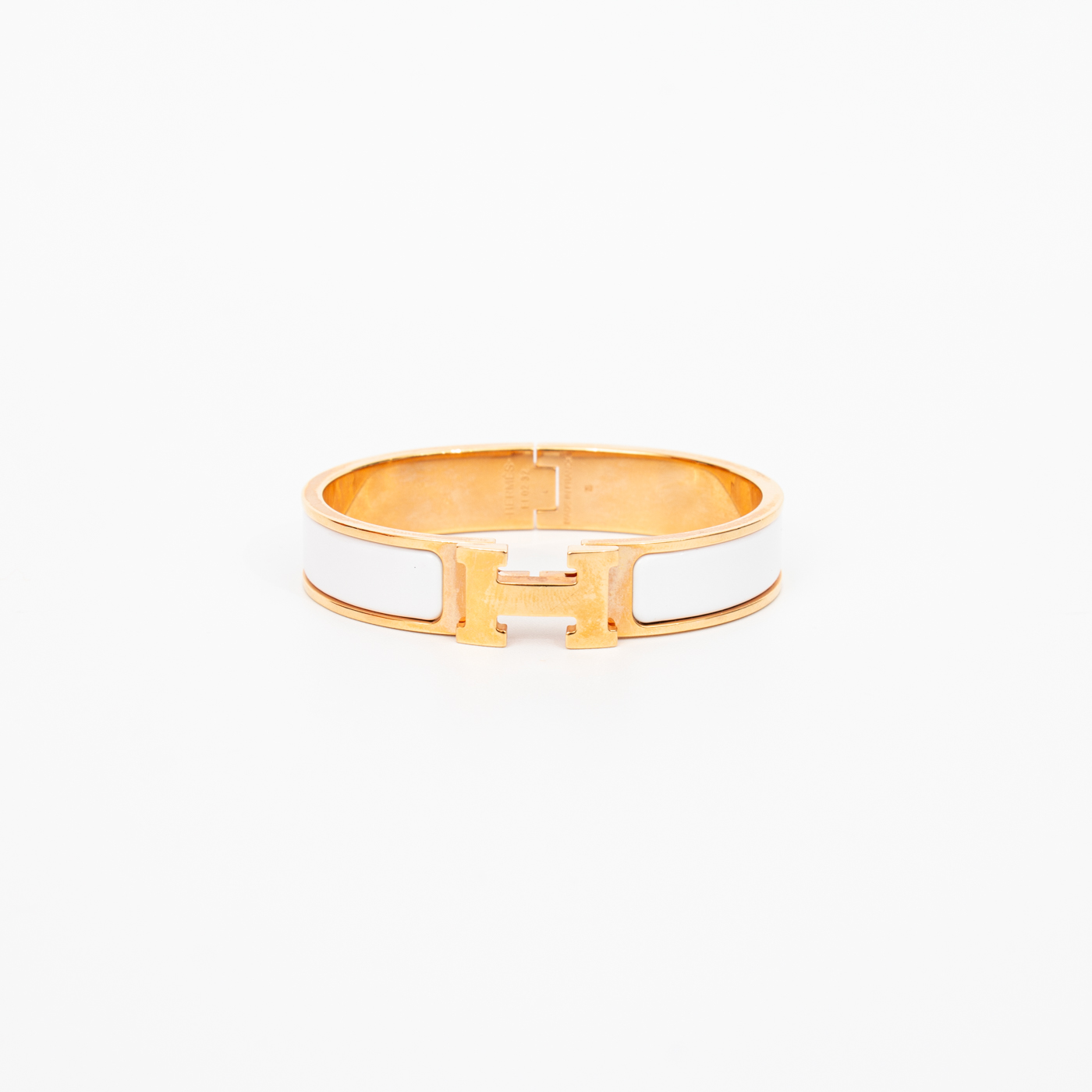 Bracelet Hermès Clic H PM en or blanc émaillé 16 cm