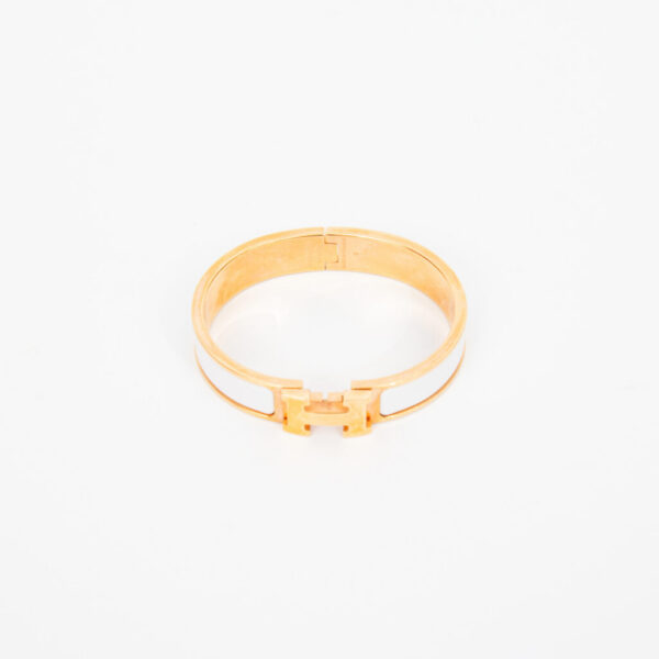 Bracelet Hermès Clic H PM en or blanc émaillé 16 cm