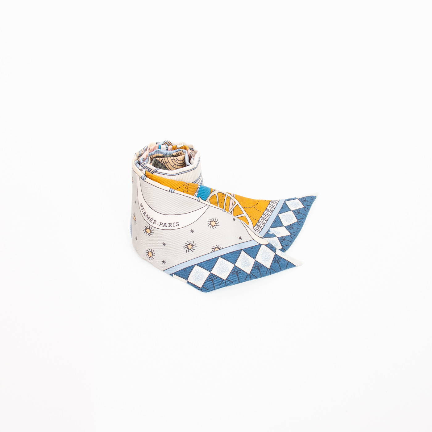 Hermès Foulard Twilly C est la Fete soie bleu clair rosé