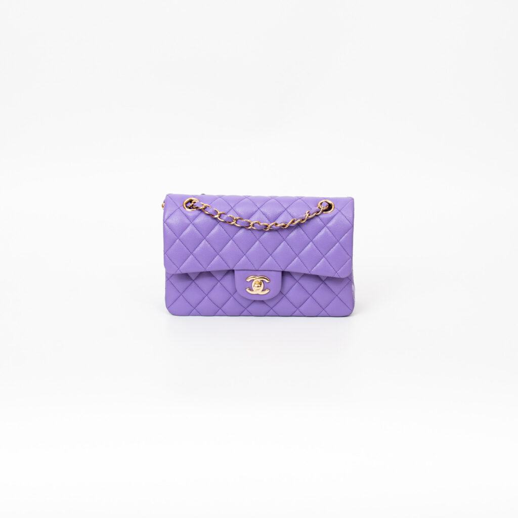 Chanel Tasche Timeless Small Caviarleder Double Flap Lila mit goldener Hardware 2020 29764754