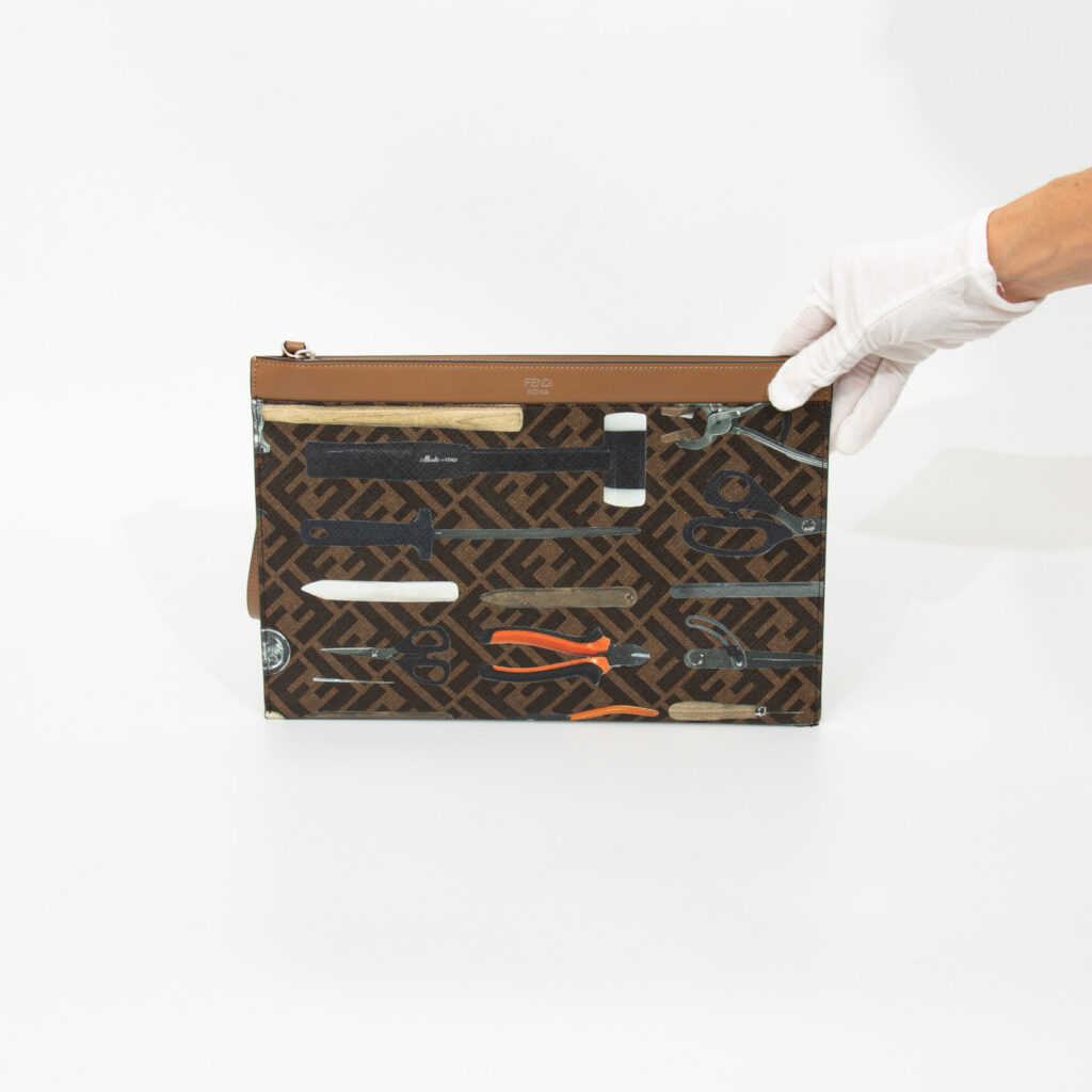 Fendi FF Pouch Pochette Tools Print Flat in Braun