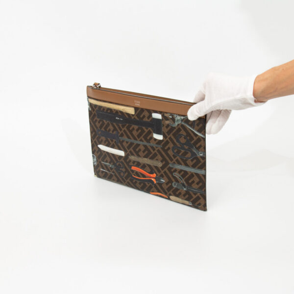 Fendi FF Pouch Pochette Tools Print Flat in brown