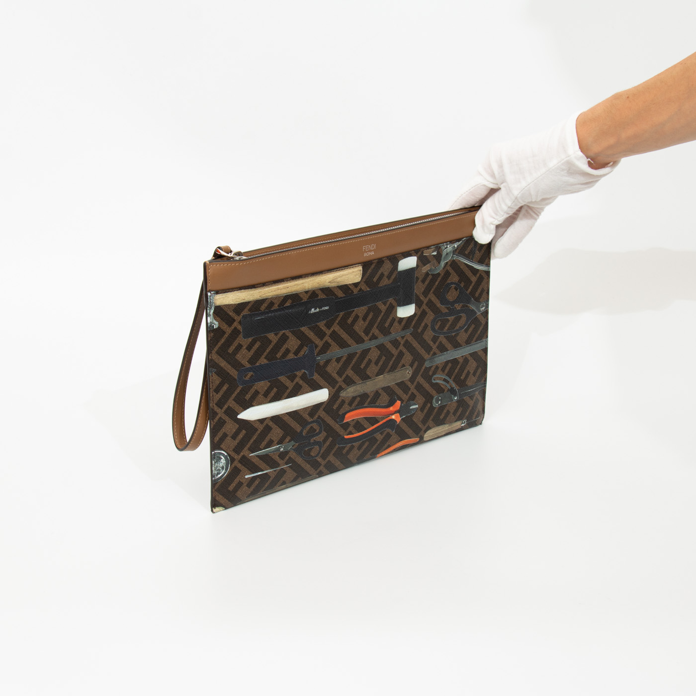 Fendi FF Pouch Pochette Tools Print Flat in Brown – Image 3