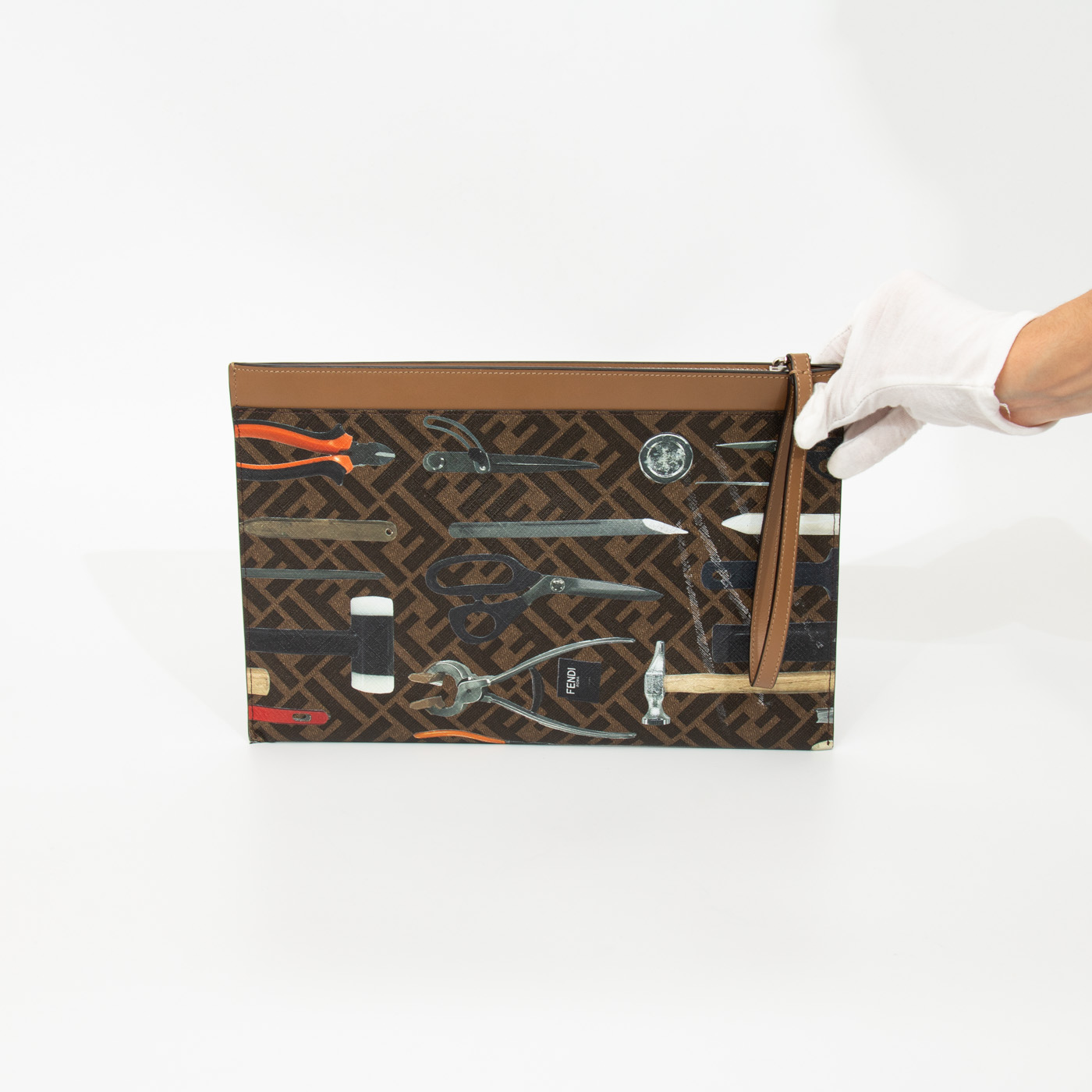 Fendi FF Pouch Pochette Tools Print Flat in Brown – Image 4