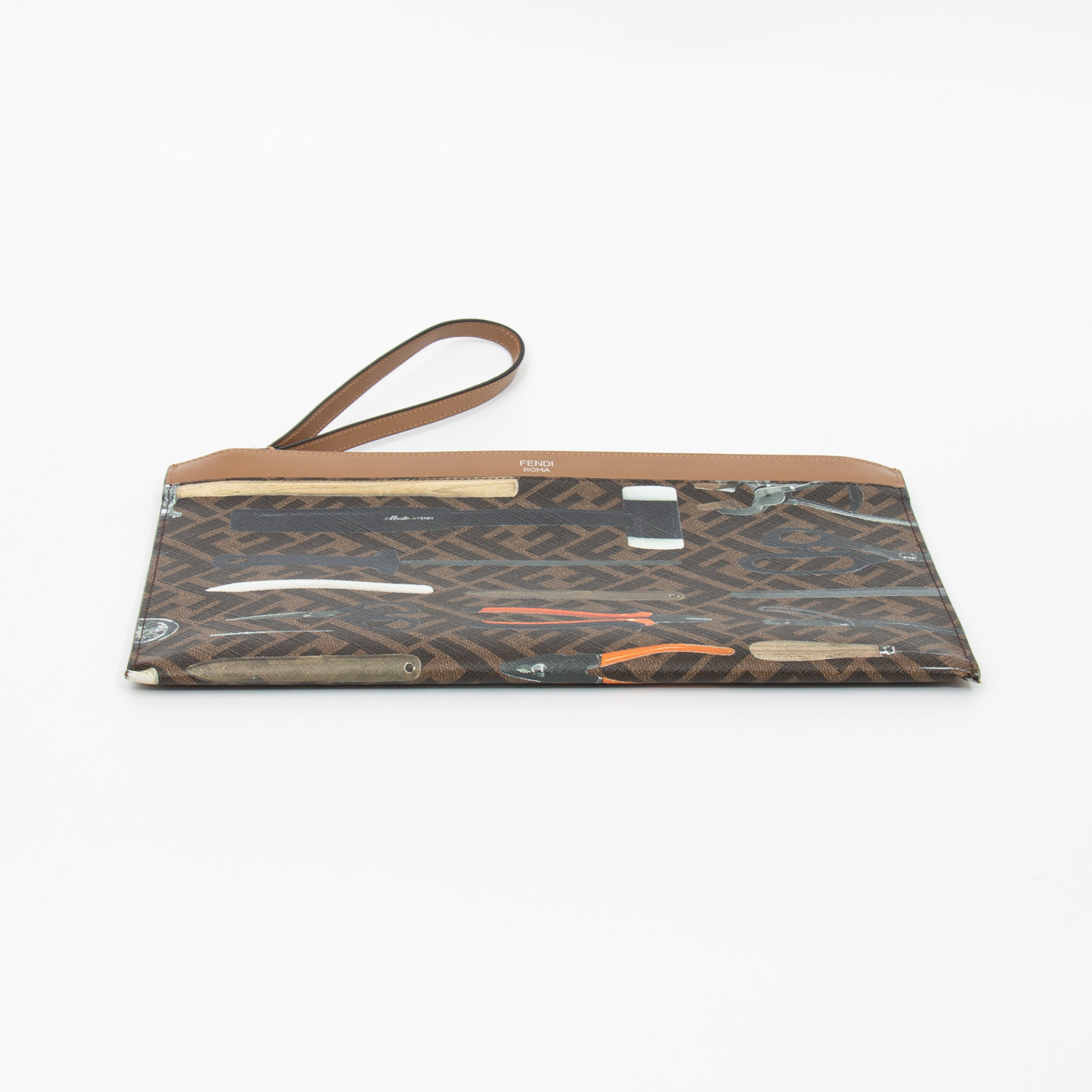 Fendi FF Pouch Pochette Tools Print Flat in Brown – Image 5