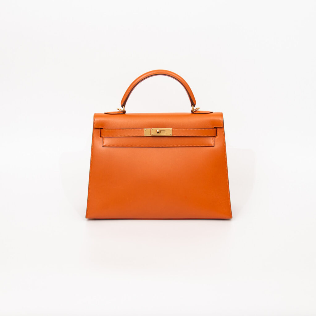 Hermès Tasche Kelly 32 Boxcalf Leder Orange Mit Goldener Hardware 2004