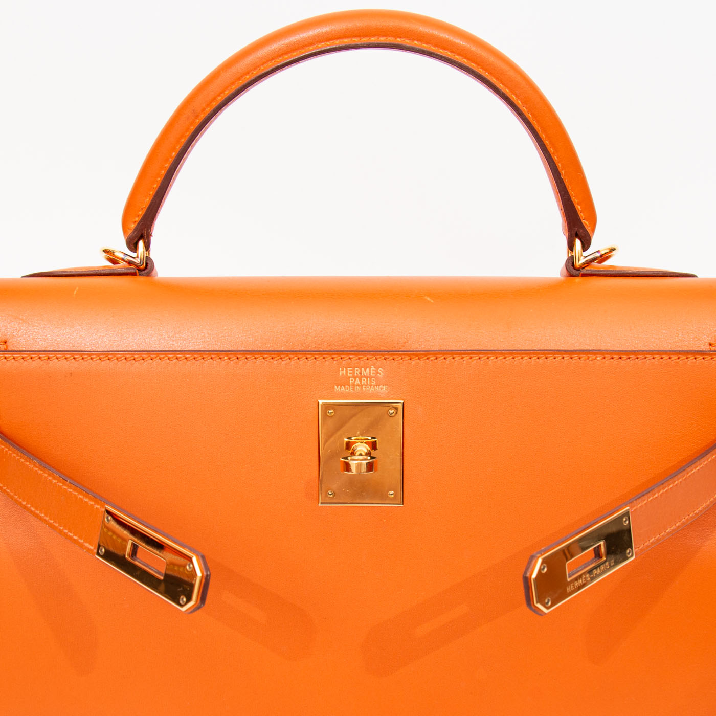 Bolso Hermès Kelly 32 de piel Boxcalf naranja con herrajes dorados, 2004 – Imagen 10