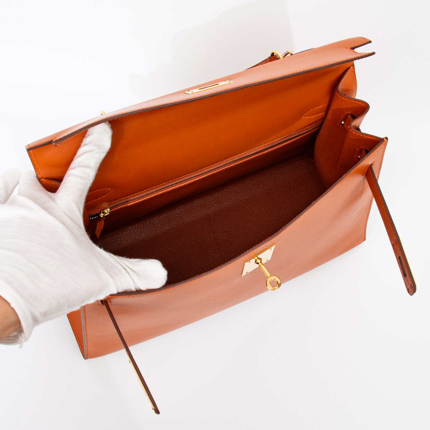 Bolso Hermès Kelly 32 de piel Boxcalf naranja con herrajes dorados, 2004 – Imagen 12