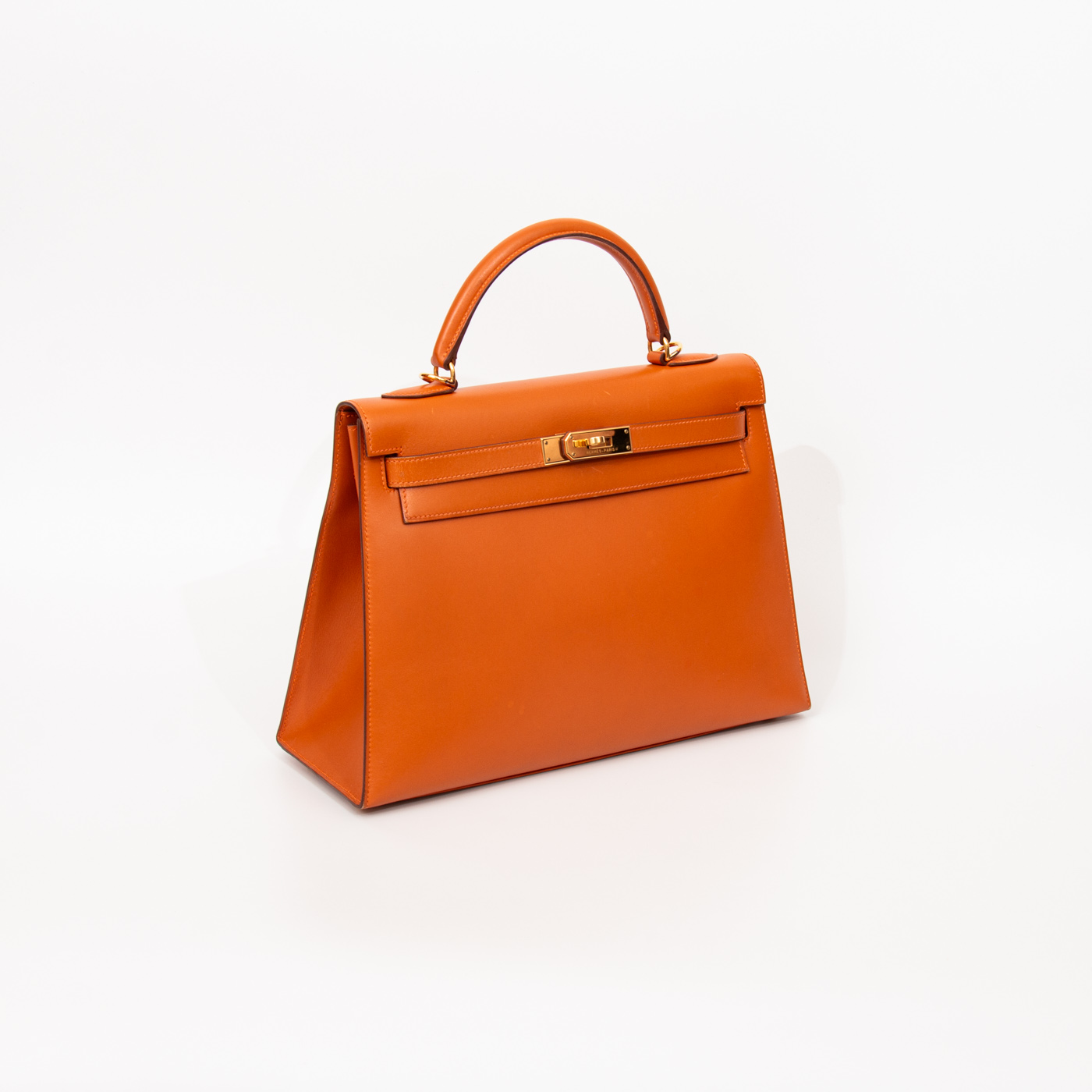 Bolso Hermès Kelly 32, piel boxcalf, naranja con herrajes dorados, 2004 – Imagen 2