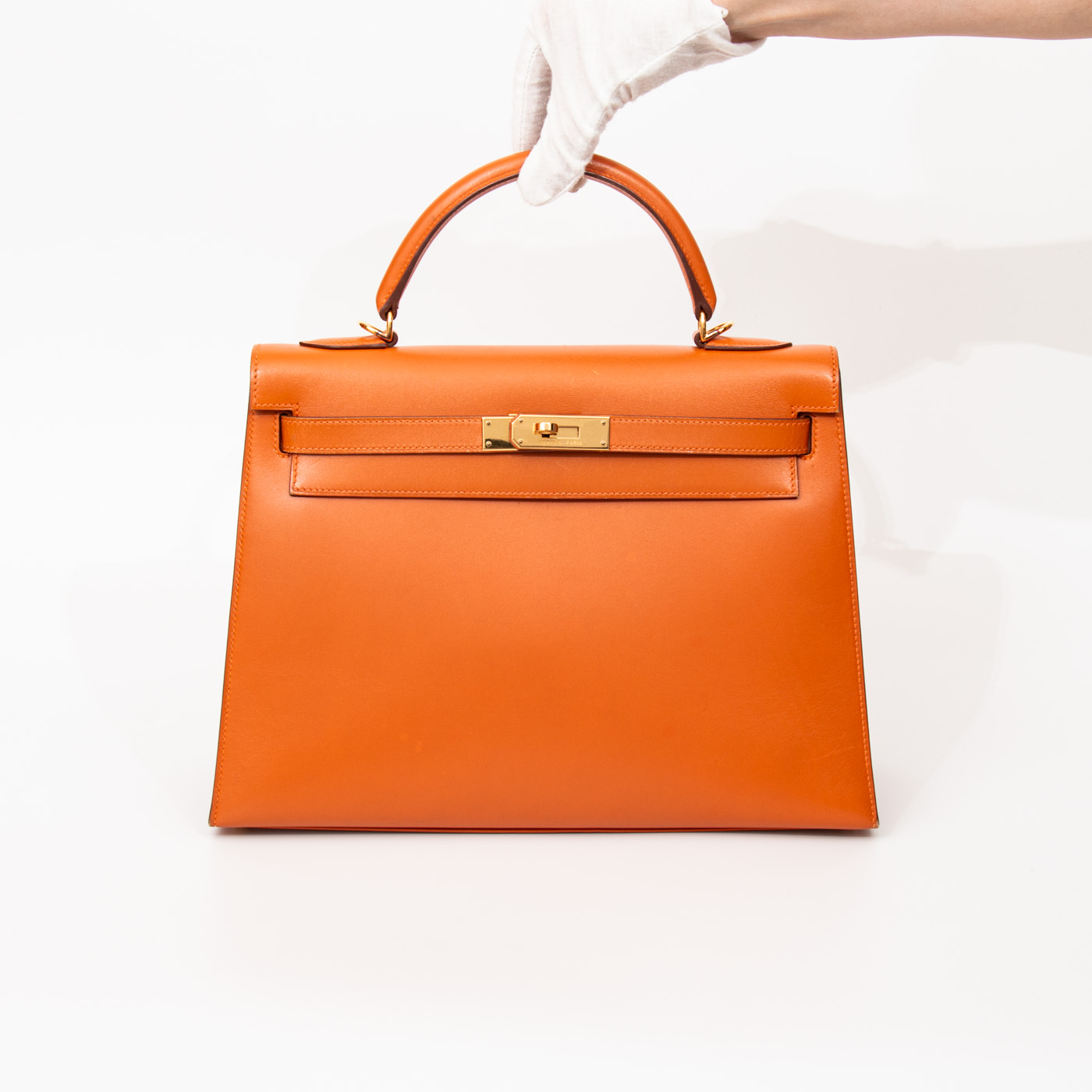 Bolso Hermès Kelly 32 de piel Boxcalf naranja con herrajes dorados, 2004 – Imagen 6