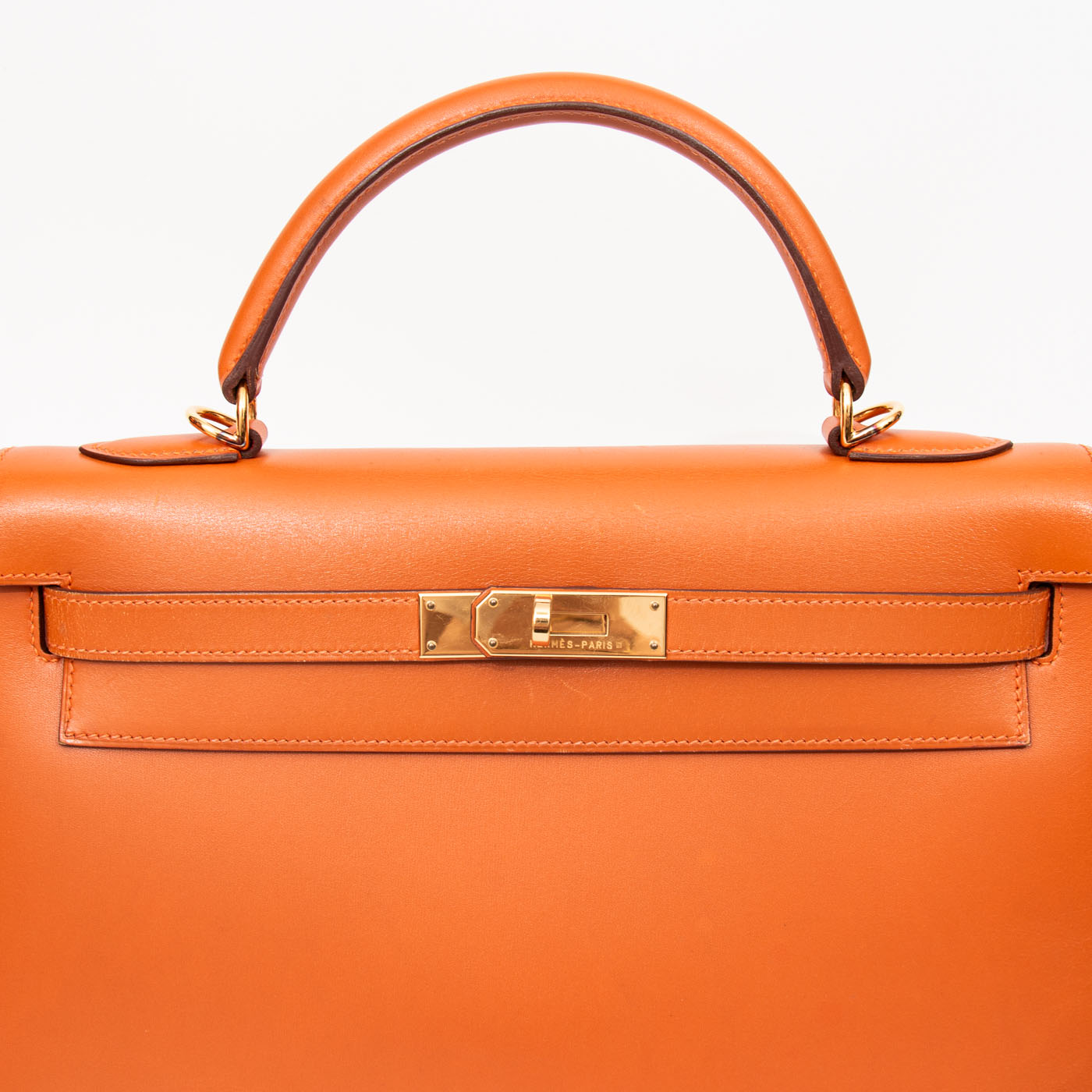 Bolso Hermès Kelly 32, piel de becerro, naranja con herrajes dorados, 2004 – Imagen 9