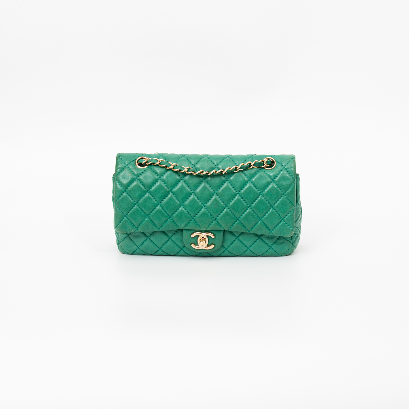 Bolso Chanel de piel de cordero con doble solapa, verde con herrajes dorados, 2008–2009, 12632288