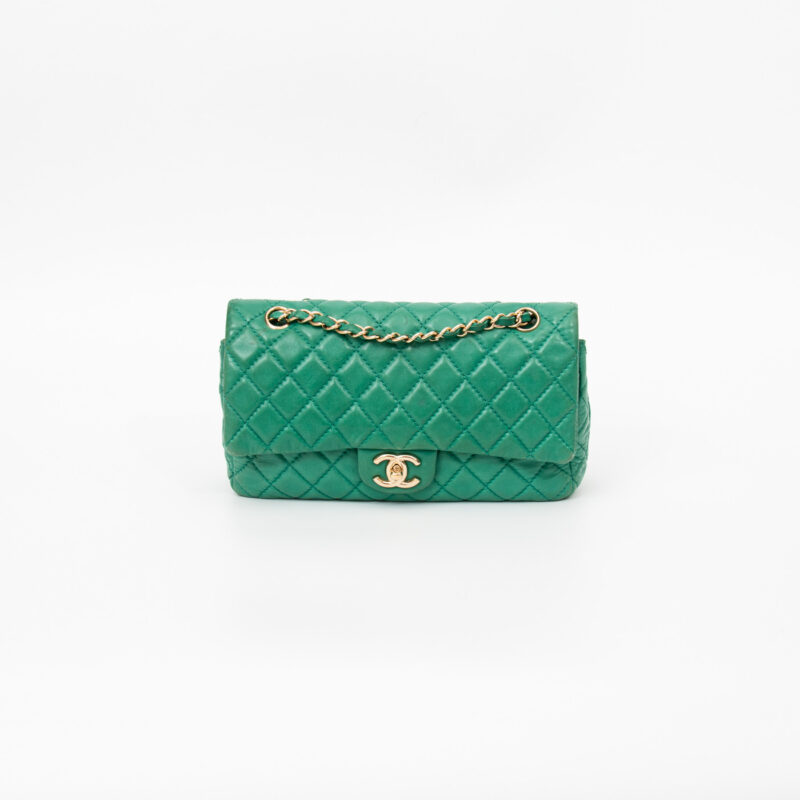 Chanel Tasche Lambskin Double Flap Grün Mit Goldener Hardware 2008–2009 12632288 – Bild 1