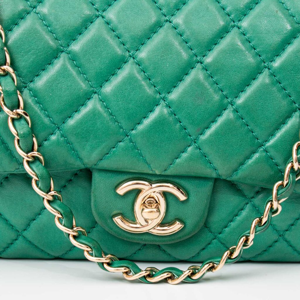 Chanel Tasche Lambskin Double Flap Grün Mit Goldener Hardware 2008–2009 12632288