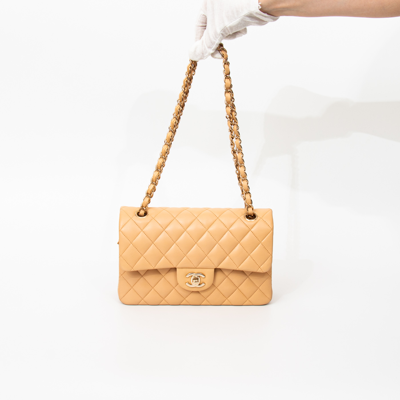 Chanel Timeless Lambskin Double Flap Handbag in Beige with Gold Hardware T4L7L6K5 – Image 6