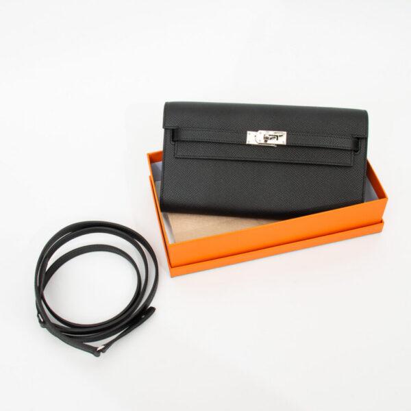 Hermès Kelly to Go Epsom Leder in Noir Schwarz mit Palladium Hardware