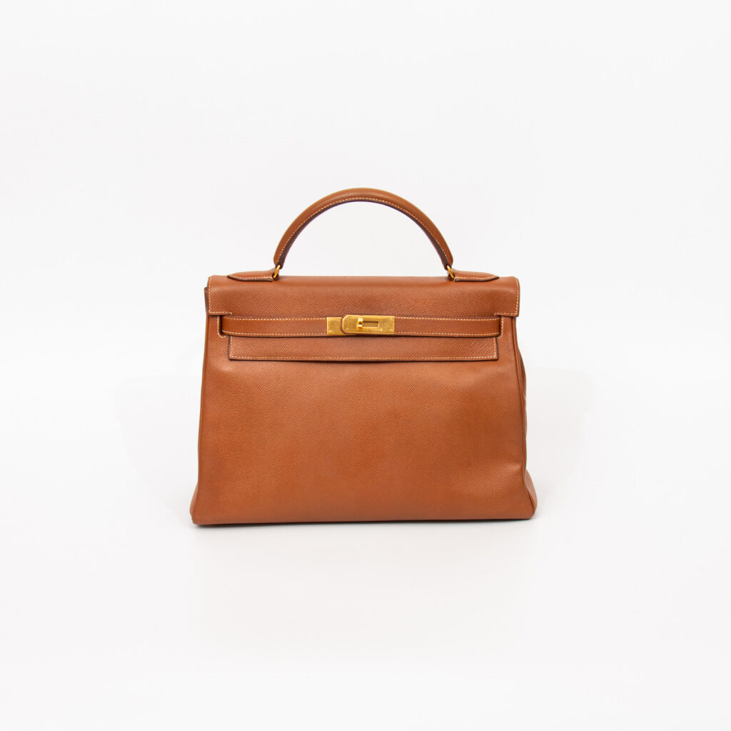 Hermès Handtasche Kelly 32 Retourne Leder Gold Mit Goldener Hardware 1993